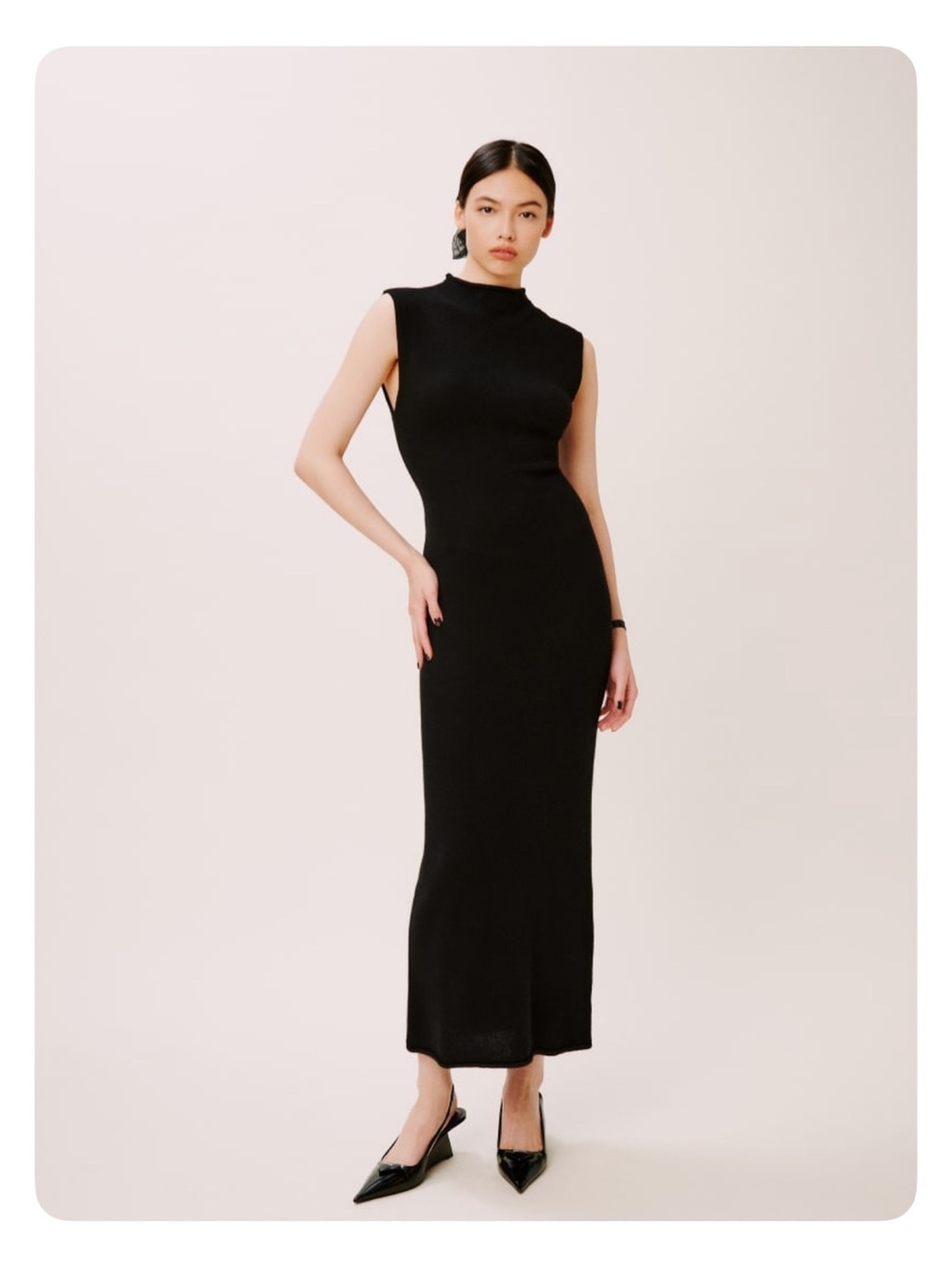 Reformation Basil Cashmere Sweater Dress Black — Sleeveless Crew Neck Midi